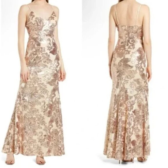 New Lulus Size S Love to You Blush Sequin Velvet Maxi Gown Velour Mermaid Dress - Picture 1 of 14